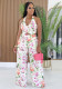 Women Floral Print Halter Neck Vest Top Wide Leg Long Pants Two-Piece Set