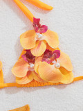 Women Sunflower Color Bikini Floral Beach Holidays Swimwear Three-Piece Set