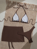 Women Backless Lace-Up Bikini Beach Two-Piece Swimwear Set
