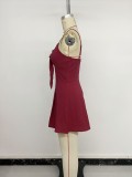 Spring/Summer Solid Color Bow Strap Jumpsuit  V-neck Romper