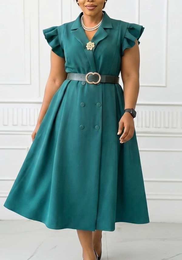 Women Summer Turndown Collar Maxi Dress