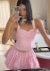 Women Pink Striped Turndown Collar Camisole Top and Summer Bud Skirt Two-Piece Set