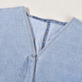 Autumn Women's Open Waist Slit Long Sleeve Denim Jacket