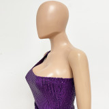 Women Ruched Ribbon Sequin One Shoulder Holidays Bodycon Dress