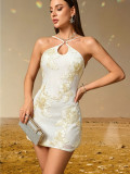 Women Sexy Backless Embroidered Camisole Dress