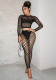 Women Hollow Out Mesh Long Sleeve Top and Pants Two-Piece Set