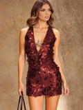 Women Sexy Backless Camisole Sequin Jumpsuit