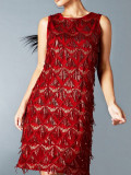 Women Fashion Sequin Sleeveless Party Shiny Tassel Strap Prom Dress
