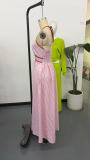 Women Summer Fashion Casual Sleeveless Halter Neck Slim Waist Striped Colorblock Long Dress