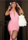 Women Spring/Summer Solid Sexy Halter Neck Deep V Low Back Knot Tie Dress