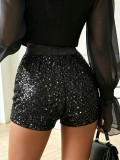 Women Black Sequin Tight FittingHigh Waist Slim Fit Bodycon Party Shorts