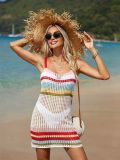 Women Summer Hollow Knit Long Sleeve Sunscreen Beach Cover-Up Top