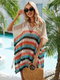 Women Summer Hollow Knit Long Sleeve Sunscreen Beach Cover-Up Top