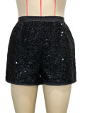 Women Black Sequin Tight FittingHigh Waist Slim Fit Bodycon Party Shorts