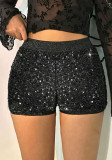 Women Black Sequin Tight FittingHigh Waist Slim Fit Bodycon Party Shorts