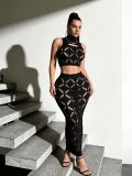 Women Hollow Out Top and Skirt Two-Piece Set