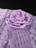 Women Plus Size Purple Sequin Patchwork Mermaid Dress Fashion Elegant Floral Formal Party Evening Dress