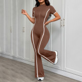 Women Colorblock Jumpsuit One-Piece Butt Lift Long Pants Fitness Activewear