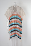 Women Summer Hollow Knit Long Sleeve Sunscreen Beach Cover-Up Top