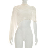 Women Summer High Neck Ruched Mesh Asymmetrical T-Shirt Sleeveless Bodysuit Top