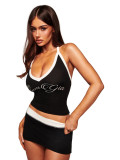Women Halter Neck Printed Sexy Strap Bodycon Two-Piece Casual Shorts Set