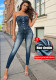 Women Spring/Summer Slim Stretch Jumpsuit Sexy Fashion Denim Pattern Printed Overall Pants
