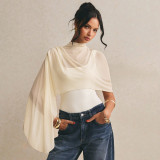 Women Summer High Neck Ruched Mesh Asymmetrical T-Shirt Sleeveless Bodysuit Top