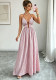 Women Summer Fashion Casual Sleeveless Halter Neck Slim Waist Striped Colorblock Long Dress