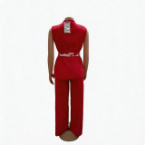 Summer Sleeveless Blazer Jacket and Long Pants Three-Piece Set