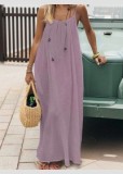 Summer Holidays Women Beach Dress Solid Color Low Back Strap Long Dress