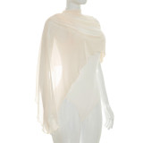 Women Summer High Neck Ruched Mesh Asymmetrical T-Shirt Sleeveless Bodysuit Top