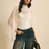 Women Summer High Neck Ruched Mesh Asymmetrical T-Shirt Sleeveless Bodysuit Top