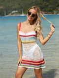 Women Summer Hollow Knit Long Sleeve Sunscreen Beach Cover-Up Top