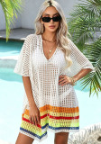 Women Summer Hollow Knit Long Sleeve Sunscreen Beach Cover-Up Top