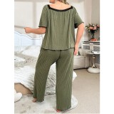 Women Plus Size Loose Comfortable Round Neck Pajamas Summer Loungewear