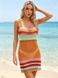 Women Summer Hollow Knit Long Sleeve Sunscreen Beach Cover-Up Top
