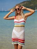 Women Summer Hollow Knit Long Sleeve Sunscreen Beach Cover-Up Top