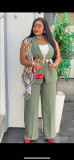 Summer Sleeveless Blazer Jacket and Long Pants Three-Piece Set