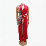 Summer Sleeveless Blazer Jacket and Long Pants Three-Piece Set