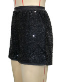 Women Black Sequin Tight FittingHigh Waist Slim Fit Bodycon Party Shorts