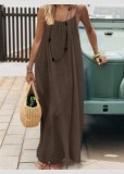Summer Holidays Women Beach Dress Solid Color Low Back Strap Long Dress