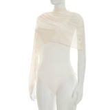 Women Summer High Neck Ruched Mesh Asymmetrical T-Shirt Sleeveless Bodysuit Top