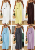 Summer Holidays Women Beach Dress Solid Color Low Back Strap Long Dress