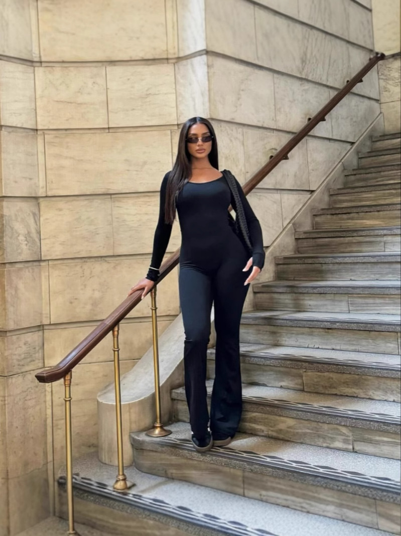 Long Sleeve Backless Bodycon Jumpsuit for Club Nights
