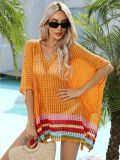 Women Summer Hollow Knit Long Sleeve Sunscreen Beach Cover-Up Top