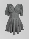 Women Summer V Neck Lantern Sleeve Dress