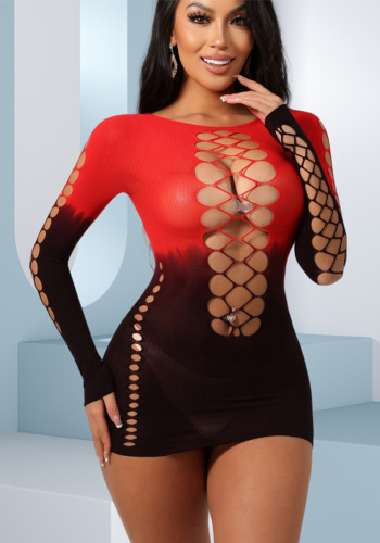 Women Multi-Color Gradient White Hollow Out Lingerie