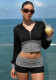 Women Casual Striped Patchwork Color Block Zipper Hooded Top and Shorts Two Piece Set