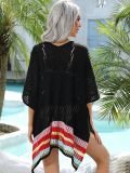 Women Summer Hollow Knit Long Sleeve Sunscreen Beach Cover-Up Top