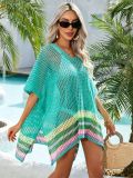 Women Summer Hollow Knit Long Sleeve Sunscreen Beach Cover-Up Top